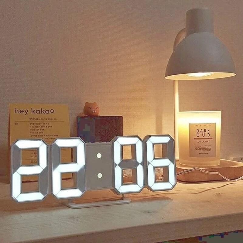 3D Digital Wall Clock  LED Table Clock Time Alarm Temperature Date Sound Control Night Light With Remote Control Clock-000016