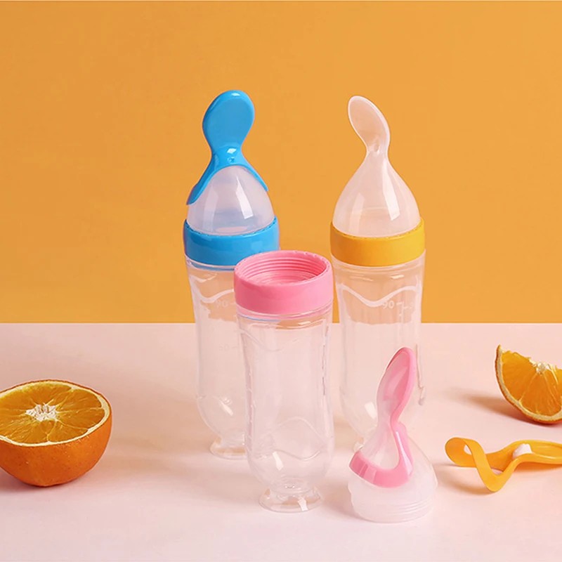 Squeezing Feeding Bottle Silicone Newborn Baby Training Rice Cereal Food Spoon-BC024